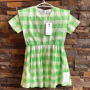 Morley Green and White Checkered Kids Dress